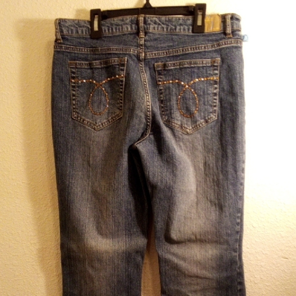 Duplex by Tyte Women Blue Bootcut Jeans Rhinestone Back Pockets Size 12 - Picture 4 of 5